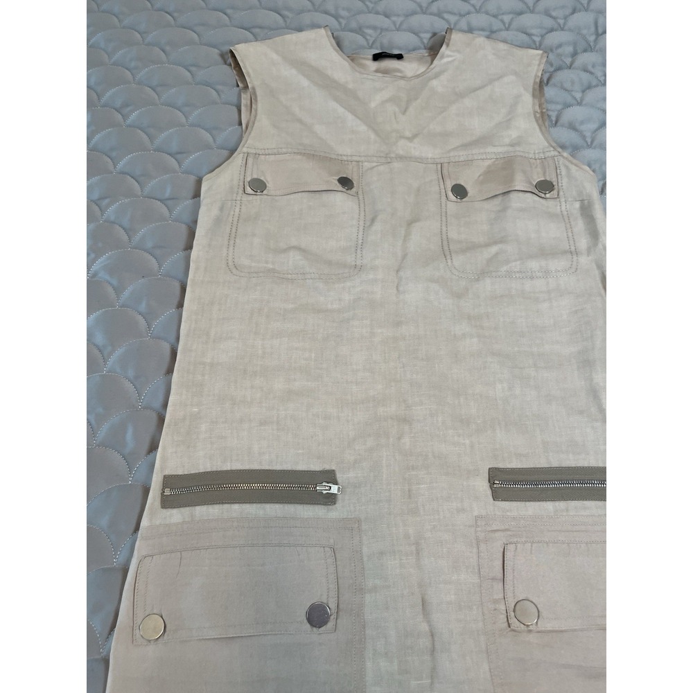 JOSEPH linen Jackson Cargo Shift Dress Sz 36 US Sz 6 Khaki Color With Pockets - Picture 3 of 11